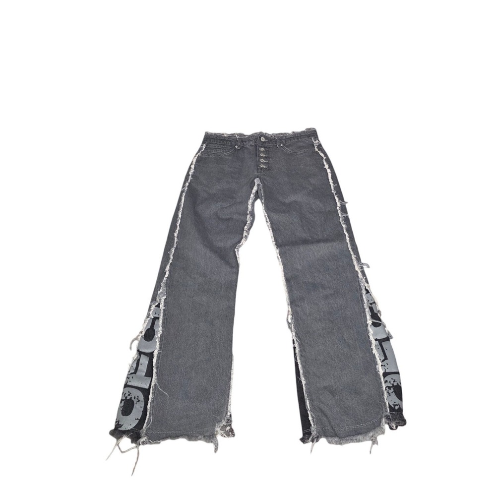 BoohooMAN Flared Jeans | Charcoal Gray | Side Panels | Raw Hem | Size 32